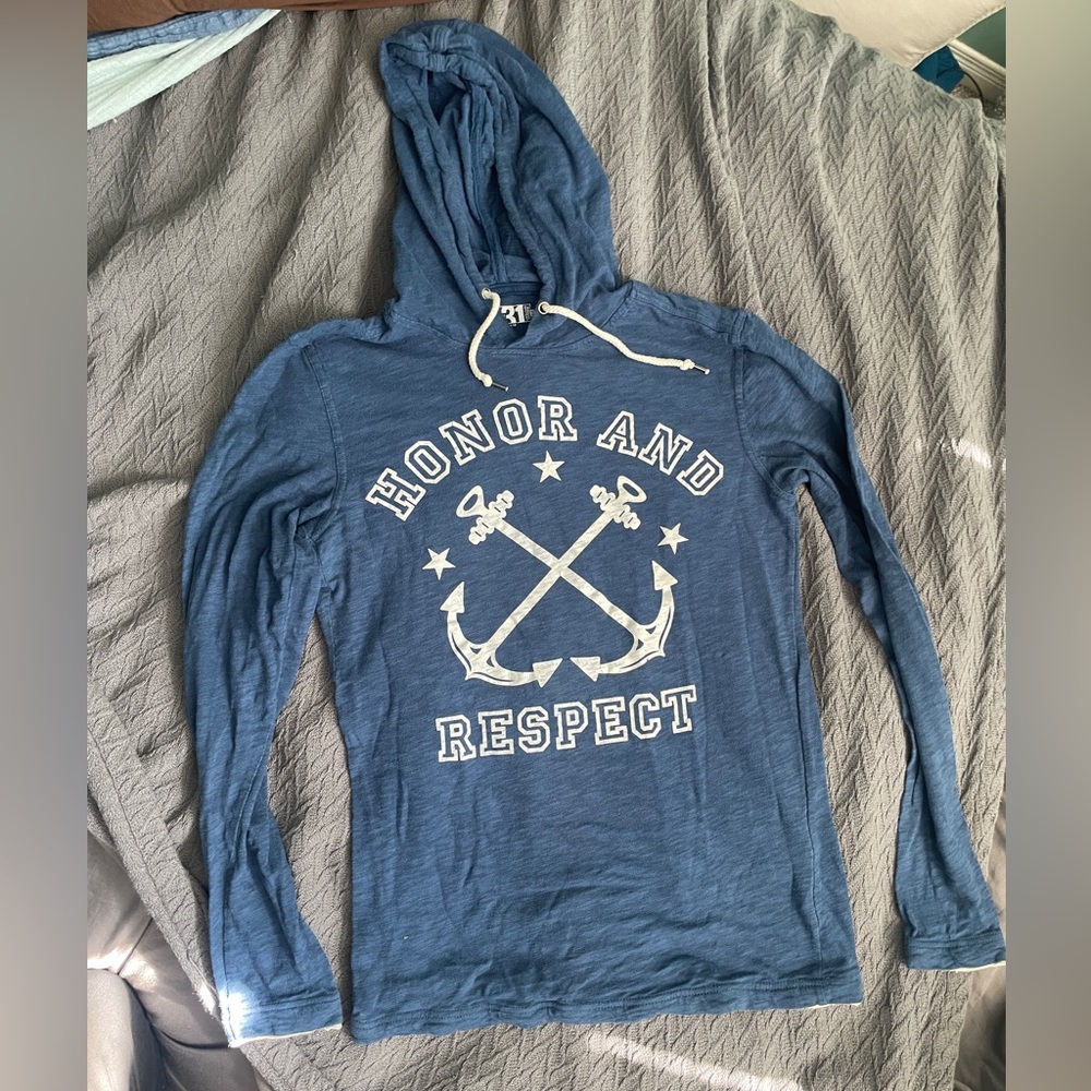 Simons Classic Blue Hoodie with White Anchor Graphic -Men’s Small
